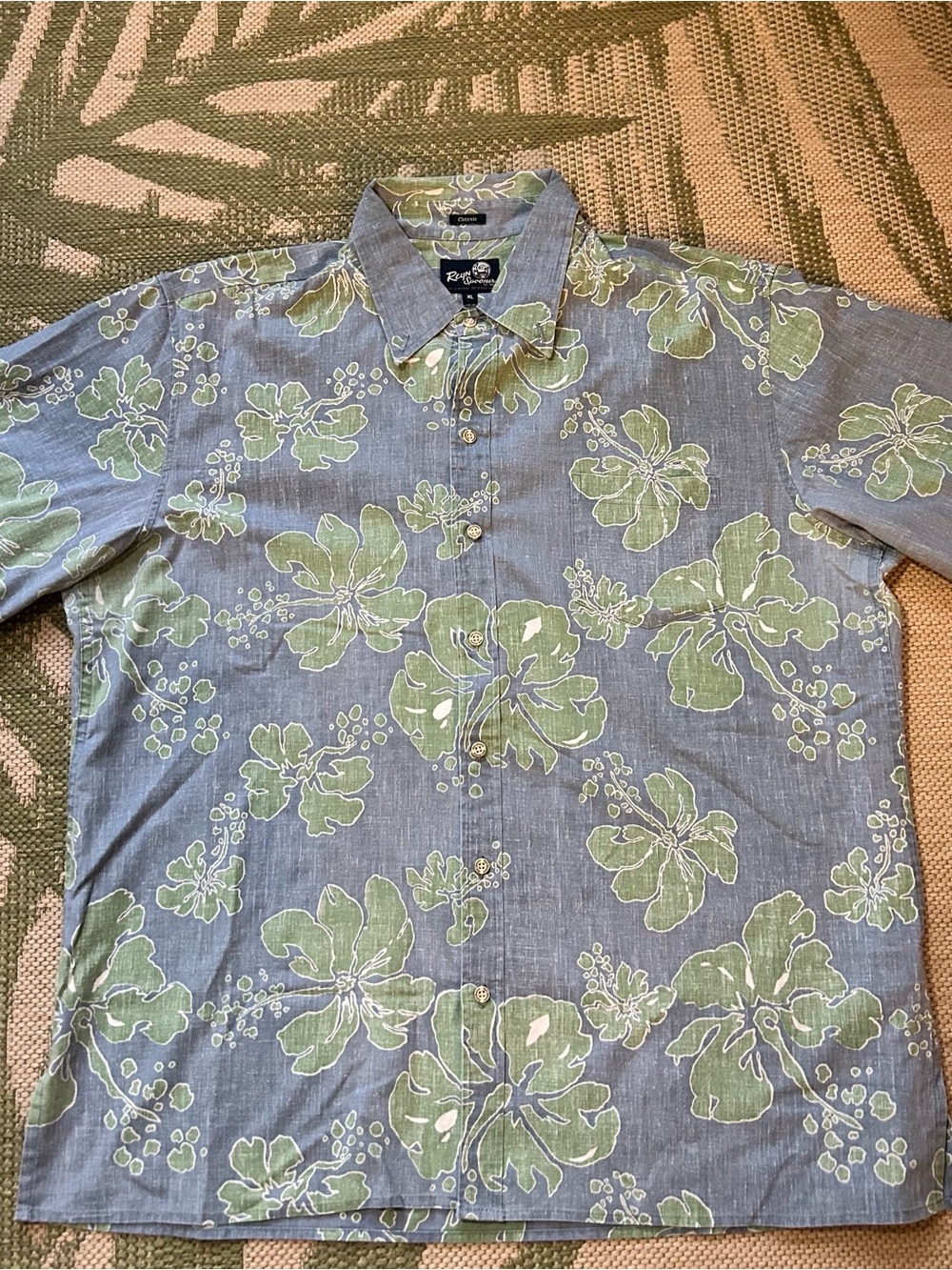 Reyn Spooner Blue with Floral Print Button-Up Aloha Shirt. Limited Reissue.